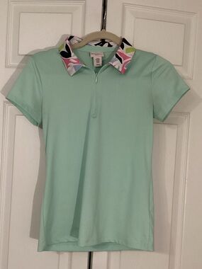 Tommy Bahama Mint Polo with Floral Accent Collar Women’s XS